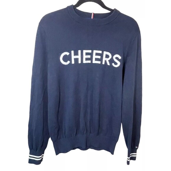 VTG Tommy Hilfiger Mens‎ Tommy Jeans Navy Cheers Pullover Sweater Size M - Picture 1 of 10
